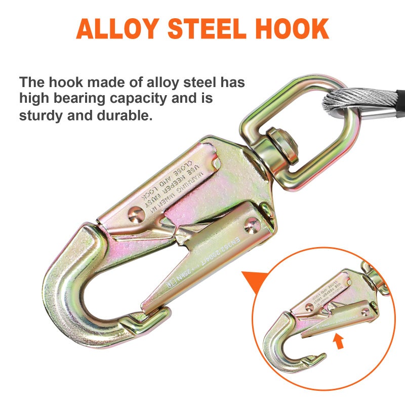 Meyoppm Flip Line, Wire Core Flipline 1/2"" X 8', Wire Core Flip Line Kit with Triple Lock Carabiner Adjuster, Steel Swivel Snap, Climbing Flipline for Fall Protection, Arborist, Tree Climbers - Image 5